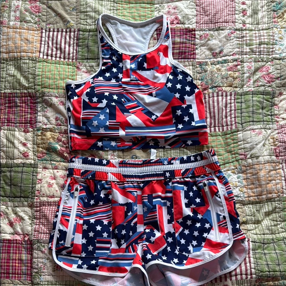 Fabletics Red, White and Blue Workout Set